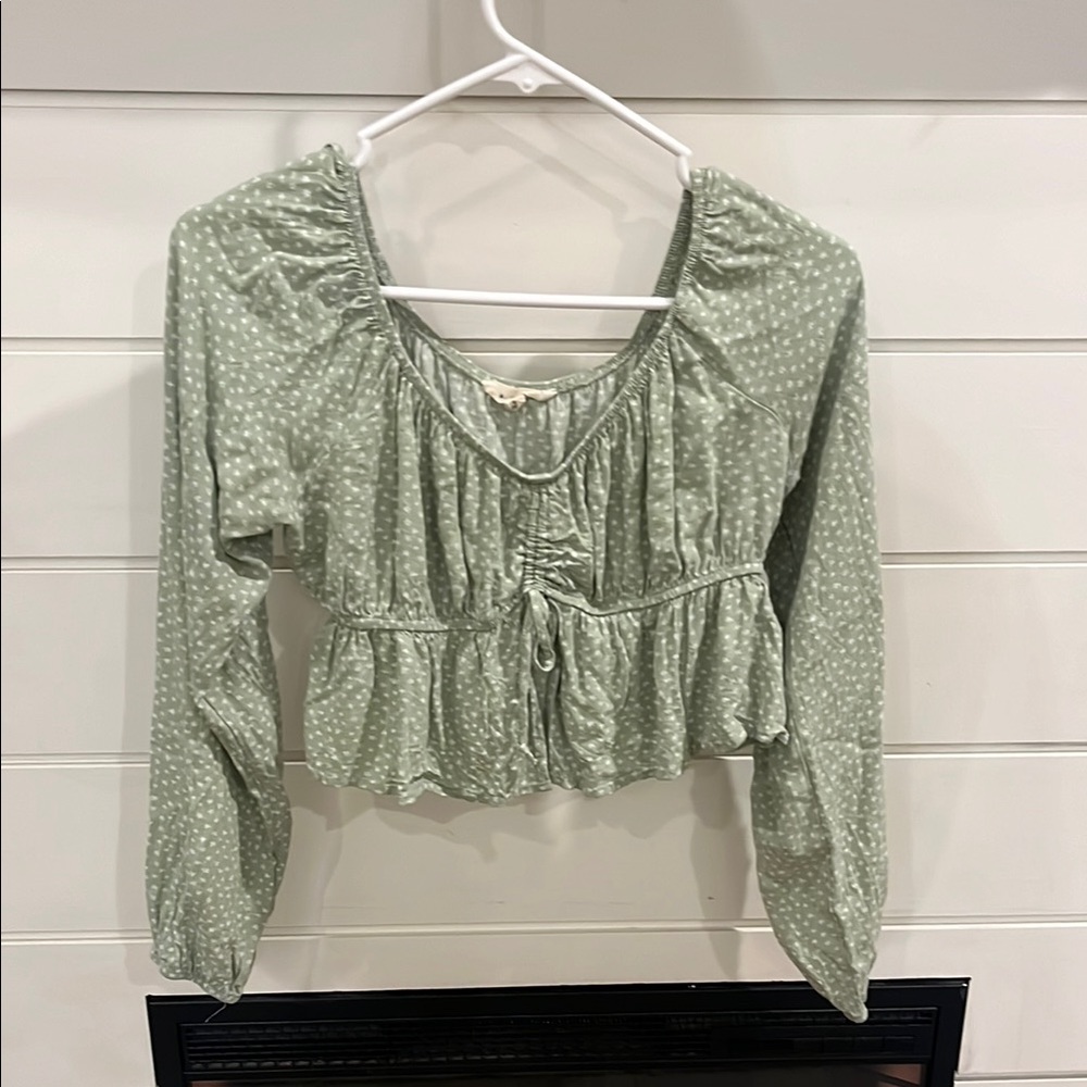 Sage Green Square Neck Smocked Blouse